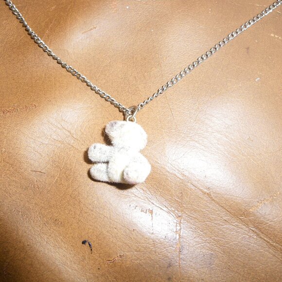 Vintage 1980's Gumball Machine Prize 18" Necklace w/ Fuzzy Panda Bear Charm - Picture 2 of 4